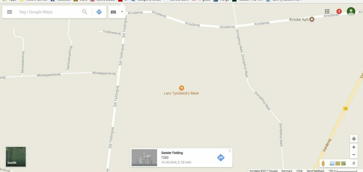 Google Maps på Lars Tyndskids Mark